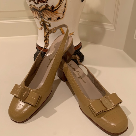 Salvatore Ferragamo Shoes - Ferragamo Croc Embossed Sling-back Vara Bow Pump 9